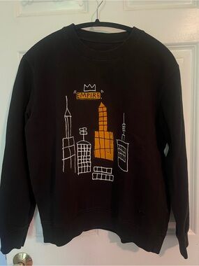Coach x Basquiat Crewneck Sweater with White and Gold Skyline Graphic